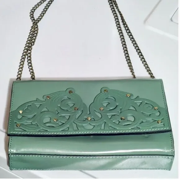 *Patricia Nash* Filagree Giada Leather Crossbody Shoulder Sage Green - Picture 4 of 7